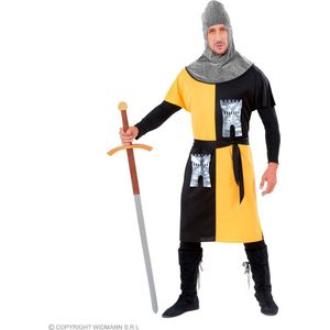 Widmann - Middeleeuwse & Renaissance Strijders Kostuum - Middeleeuwse Strijder Van Het Geelkasteel - Man - Geel, Zwart, Zilver - Small - Carnavalskleding - Verkleedkleding
