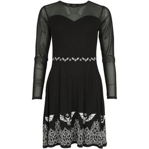 Gothicana zwart kort jurkje met vleermuisprint en mesh inzet - Dames - S