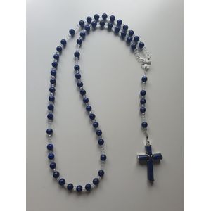 Rozenkrans, Paternoster geheel gemaakt met Lapis Lazuli (halfedelsteen) en Kristallen kralen, met een kruis van lapis lazuli (gebedssnoer, kruisteken, Meditatie, spiritueel, geloof, geloofsteken, Cadeau, ketting, Swarovski kruis, gebedsketting, k
