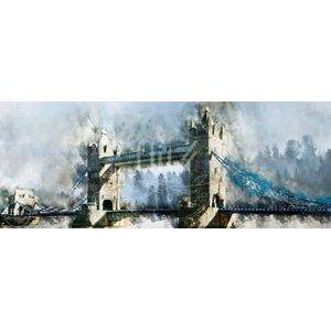 100% Nederlandse Productie! │ Diamond Painting │ Aquarel Panorama Tower Bridge Londen │ Formaat 180 x 70 cm │ Diamond Painting Pakket Volwassen │ Volledige bedekking │ Vierkant │ Full │ Flitzz Diamond Painting