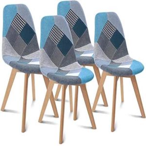 Set van 4 SARA stoelen patchwork blauw