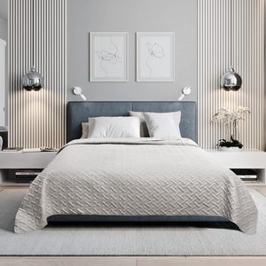 Sprei, bedsprei met geometrisch patroon, slaapkamer woondeken, zacht en huidvriendelijk, dekbed van microvezel met ultrasoon genaaid, gewatteerde deken voor bed, 170 x 210 cm, lichtgrijs