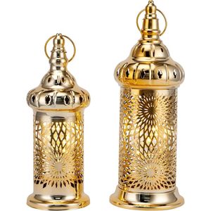 Decoratieve vintage lantaarns set van 2 - 32 cm en 25 cm goud met timer - binnen- en buitendecoratie .