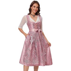 Dirndljurk Midi-dirndljurk voor dames, kort, 3-delige set inclusief dirndljurk, schort en dirndlblouse voor Oktoberfest Roze-1 40