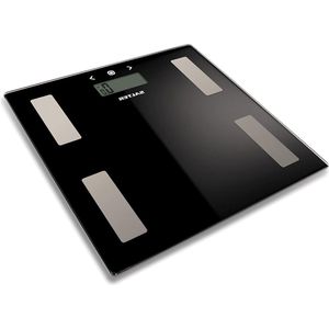 BK3R glazen weegschaal met lichaamsanalyse - meetgewicht BMI lichaamsvet - geheugen voor 8 gebruikers - zwart - digitaal display