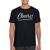 Cheers t-shirt zwart met zilveren glitter tekst heren - Oud en Nieuw / Glitter en Glamour zilver party kleding shirt XXL