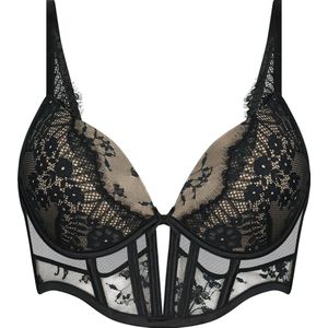 Hunkemöller Dames Lingerie Voorgevormde push-up longline beugel bh Daphne - Zwart - maat C80