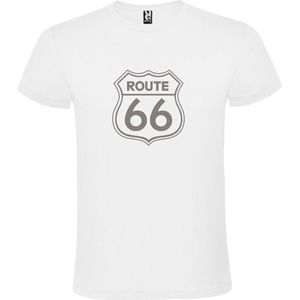 Wit t-shirt met 'Route 66' print Zilver size 4XL