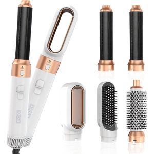 Luxoo Airstyler Krultang 5 in 1 - Multistyler Föhnborstel - Kort & Lang Haar - Wit goud
