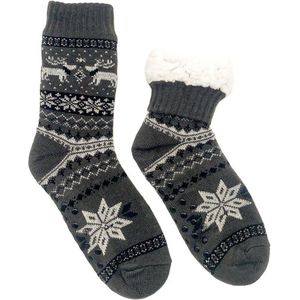 Merino schapen Wollen Sokken Heren - Donkergrijs met Rendier - 39/42 - Huissokken - Antislip sokken - Warme sokken – Winter sokken