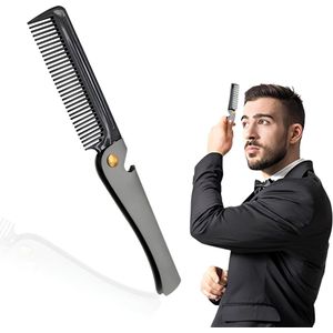 Foldable Beard Comb, Stainless Steel Round Comb Teeth Beard Comb Foldable Bag Mustache Forming Comb for Household Barber Salon (2#)
