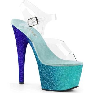 Pleaser - ADORE-708OMBRE Sandaal met enkelband, Paaldans schoenen - Paaldans schoenen - 38 Shoes - Blauw/Transparant