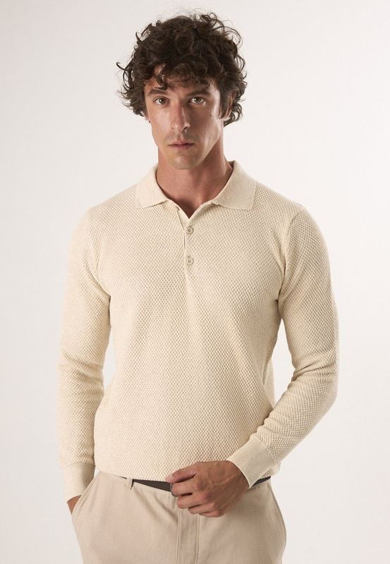 Felix Hardy - Knit Sweater - Beige - Heren - Polokraag met Knopen