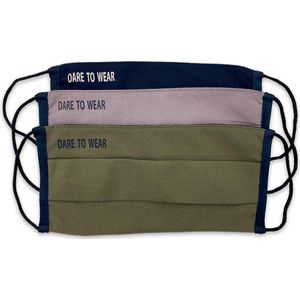 Dare to Wear katoenen mondkapje - mondkapje wasbaar - mondmasker - set van 3 (Zwart, Taupe, Groen)