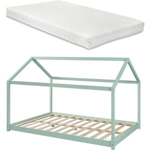 Kinderbed Cerro huisbed met matras 140x200 cm mint