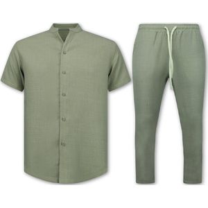 Linnen Zomerset Heren - Linnen Twinset - Linnen Overhemd Heren - Zomer Broek Heren - MG-012 - KHAKI