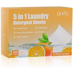 Gloovon Milieuvriendelijke Wasstrips - 200 wasbeurten - 100 Wasmiddeldoekjes Wasstrips - Citrus Geur - Detergent sheets - Milieuvriendelijke Wasmiddeldoekjes
