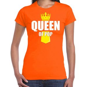 Koningsdag t-shirt Queen of pop met kroontje oranje - dames - Kingsday pop muziekstijl outfit / kleding / shirt S