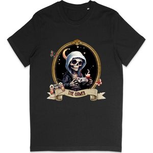 T Shirt Dames Heren - Gamer Skull Print - Zwart - Maat M