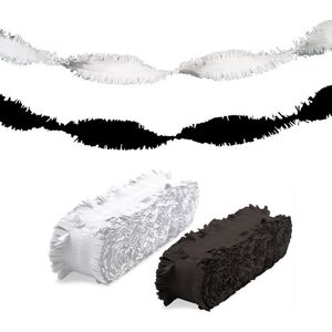 Folat versiering slingers combi set zwart/wit 24 meter crepe papier
