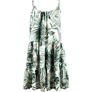 Zomerjurken dames- Korte Strandjurken Ibiza stijln | Wit Palmblad | Maat XXS/164