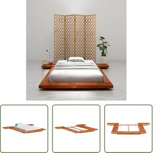 The Living Store Japanse Stijl Houten Bedframe - 220x220x11cm - Massief Acaciahout - Voor Matras 100x200cm - Zonder Matras en Lattenbodem