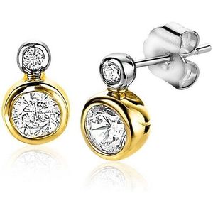 Zinzi zilveren oorknoppen 14K geelverguld rond 9mm wit ZIO2146