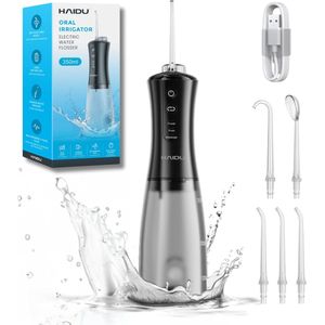 HAIDU Pro Flow – Waterflosser – 2 Modi 12 Niveaus – Waterdruk 130PSI – 350ml Waterreservoir – Monddouche – Zwart
