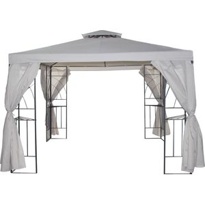 Tuinpaviljoen Graciosa - 3 x 3 m - PVC gecoat 270 gr/m² - Zilverzand / Ecru - 100% waterdicht - Inclusief zijwanden