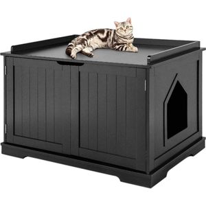 MaxxPet Houten kattenhuis - katten bench - kattenbed - katten hok - Houten kattenhuis - 75x53x52cm - Zwart
