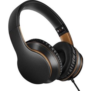 StayPowered Koptelefoon - Ingebouwde Microfoon - Lichtgewicht - Hoogwaardig Materiaal - Ademende Kussens - Zwart/Bruin - 1,5m lange Snoer - Opvouwbaar en Draagbaar - 3,5mm Aansluiting - Levering Sneller dan Aangegeven!