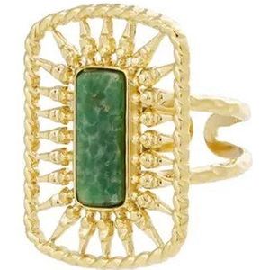 Gouden RVS Ring Groene Lange Natuursteen - Verstelbare Stainless Steel Ringen - Verkleuren niet! - Gouden Ringen