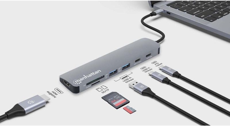 Manhattan - USB-C PD naar HDMI 7-in-1 - Dockingstation - Grijs - 4K