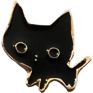 Poes Kat Emaille Pin Zwart 1.7 cm / 1.6 cm / Zwart Goudkleurig