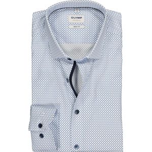 OLYMP Level 5 body fit overhemd - lichtblauw met wit dessin (contrast) - Strijkvriendelijk - Boordmaat: 44
