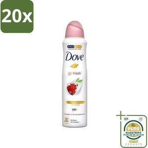 20 x Dove - Deodorant - Go Fresh Granaatappel - Frisse en fruitige geur - 150 ml - Grootverpakking - Dove Go Fresh Granaatappel Deodorant Spray - Anti-transpirant - Fruitige Geur - Huidverzorging - Alcoholvrije Deodorant