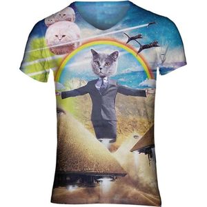 Illuminatie kattenshirt Maat: S V - hals - Festival shirt - Superfout - Fout T-shirt - Feestkleding - Festival outfit - Foute kleding - Kattenshirt - Kleding fout feest