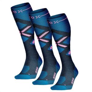 STOX Energy Socks - 3 Pack Skisokken voor Vrouwen - Premium Compressiesokken - Kleur: Zeegroen/Roze - Maat: Small - 3 Paar - Voordeel