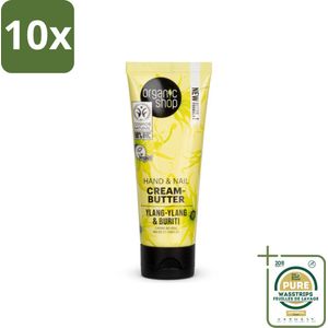 10 x Organic Shop - Ylang-Ylang & Buriti Hand & Nail Cream - Verzachtend en Herstellend - 75 ml - Grootverpakking - Handcrème - Nagelcrème - Ylang-ylang - Buriti Olie - Natuurlijke Handverzorging