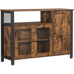 Hoppa! dressoir, keukenkast, opbergkast, met 3 deuren, voor woonkamer, keuken, eetkamer, 110 x 33 x 75 cm, industriële stijl, vintage bruinzwart