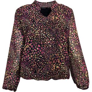 Pink Lady - E202 - Blouse - Cyclaam Roze Print - V-hals en Elastiek Onderzijde