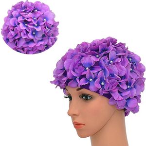 Petal Fashion - Dames Badmuts - Paars - Retro Badmuts met 3D Bloemen