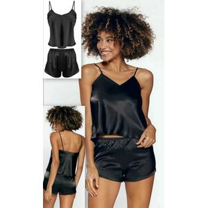 DKaren satijnen korte pyjama - satijn shortama set - zwart S