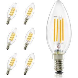 NETTLIFE C35 LED Kaarslamp - 2700K Warm wit - E14 - 6 Stuks - 4W Gloeilamp Vervangt 40W - Helder glas - Edison spaarlamp