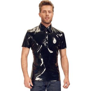 Vinyl Lak Polo Shirt Wetlook Mannen