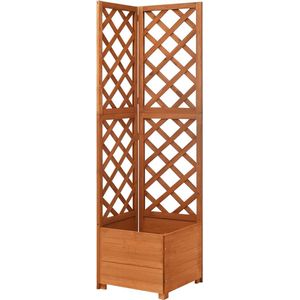 Plantenbak met klimrek - Bloembak - Weerbestendig - Met trellis - Buiten - Hout - Plantenrek - Vierkant - 34 Liter - Bruin