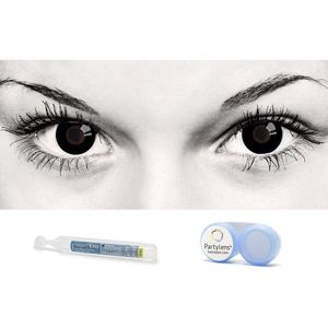 Partylens® set kleurlenzen - Black Out - jaarlenzen met vloeistof en lenshouder - partylenzen