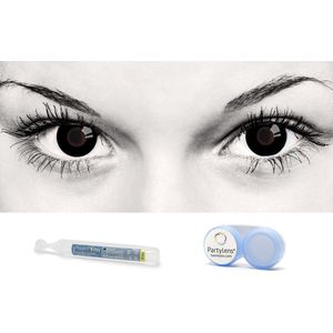 Partylens® set kleurlenzen - Black Out - jaarlenzen met vloeistof en lenshouder - zwarte contactlenzen