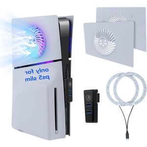 RGB LED Strip with Cooling Hole Side Replacement Faceplate2 USB Port Hub Gaming Accessories Set for PS5 Slim Disc/Digital Edition –White