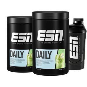 ESN Daily Creatine, Green Apple, 2 x 480 g, 40 Porties Voordeelverpakking met gratis Shaker- Poeder met Creatine, Bioactieve Collageen Peptiden, L-Glutamine en L-Leucine
